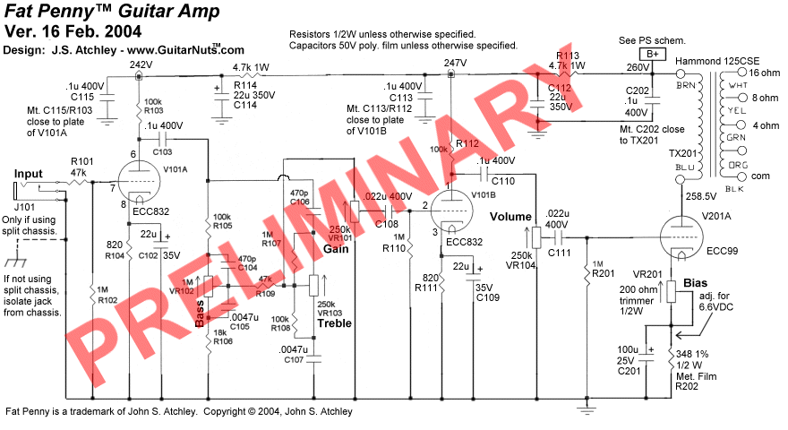 Fat Penny(tm) Amplifier Schematic